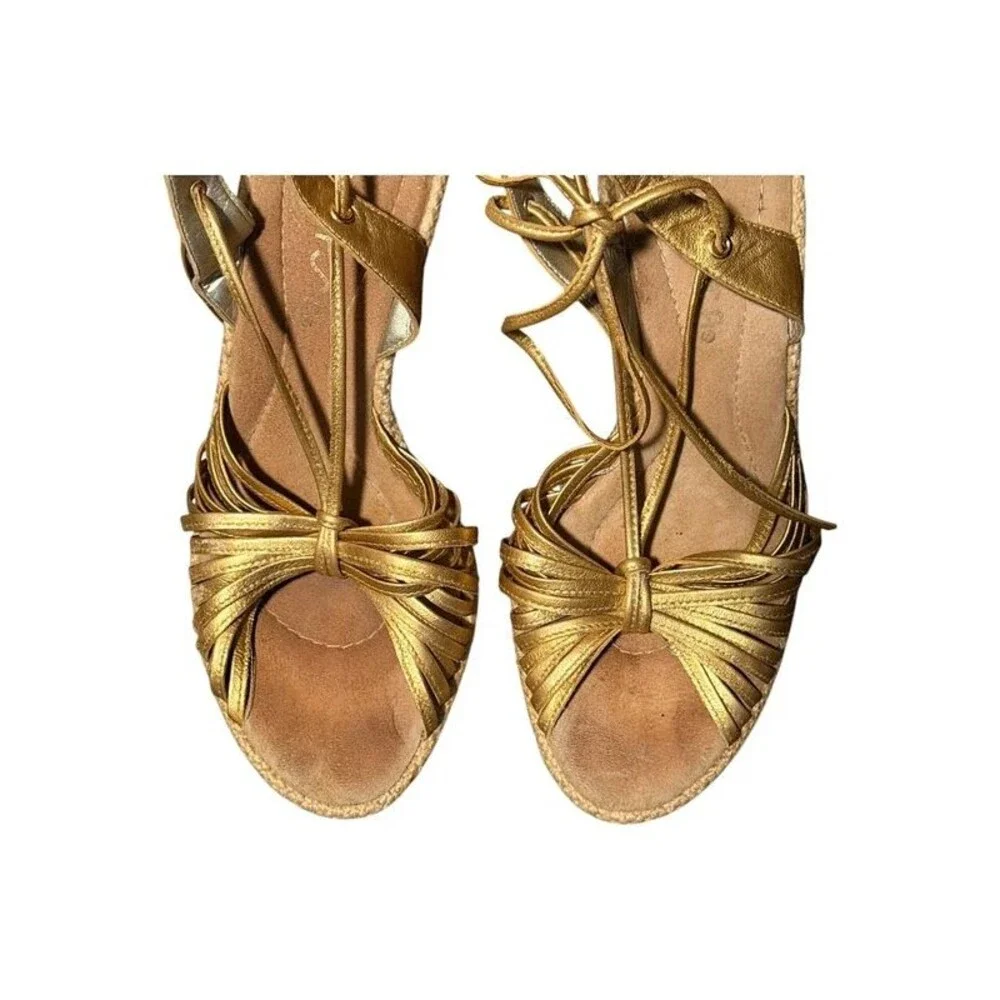 Gold Lace Up Espadrille Wedge Sandals